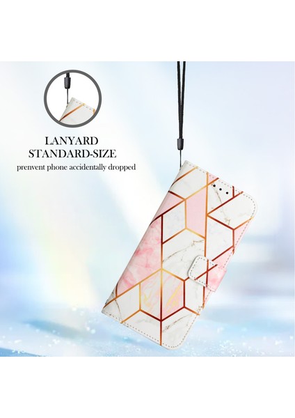 Blade A71 Için Mermer Desenli Pu Deri Cüzdan Telefon Kılıfı - Pembe / Beyaz (Yurt Dışından)