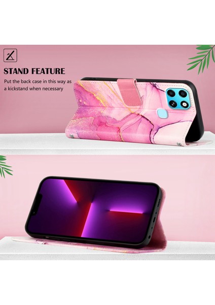 Smart 6 Için Mermer Desenli Pu Deri Cüzdan Telefon Kılıfı - Pembe (Yurt Dışından)