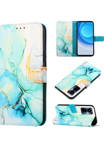 Camon 19 Pro 5g Için Mermer Desenli Pu Deri Cüzdan Telefon Kılıfı - Yeşil (Yurt Dışından)