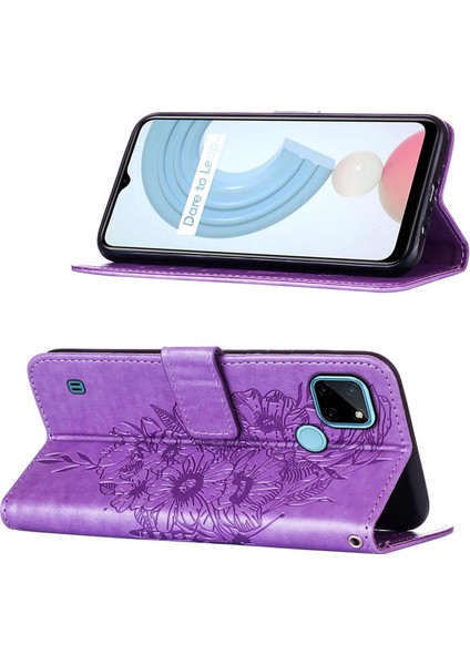 C21Y Için Kelebek Pu Deri Çevirmeli Cüzdan Stand Telefon Kılıfı - Açık Mor (Yurt Dışından)