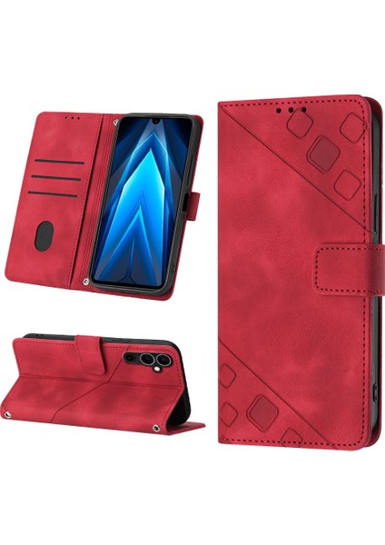 Pova Neo 2 LG6N Için Deri Cüzdan Flip Stand Telefon Kılıfı - Kırmızı (Yurt Dışından)