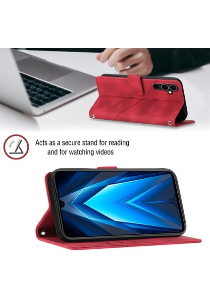Pova Neo 2 LG6N Için Deri Cüzdan Flip Stand Telefon Kılıfı - Kırmızı (Yurt Dışından)
