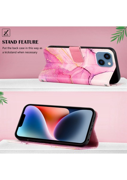 iPhone 14 Plus Için Mermer Desenli Pu Deri Cüzdan Telefon Kılıfı - Pembe (Yurt Dışından) indirimleri