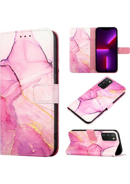Galaxy A03S Için Mermer Desenli Pu Deri Cüzdan Telefon Kılıfı - Pembe (Yurt Dışından)