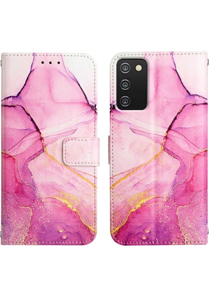 Galaxy A03S Için Mermer Desenli Pu Deri Cüzdan Telefon Kılıfı - Pembe (Yurt Dışından)
