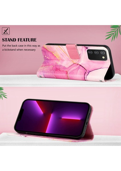 Galaxy A03S Için Mermer Desenli Pu Deri Cüzdan Telefon Kılıfı - Pembe (Yurt Dışından)