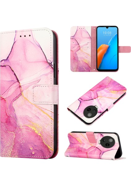 Note 12 Pro 4g Için Mermer Desenli Pu Deri Cüzdan Telefon Kılıfı - Pembe (Yurt Dışından)
