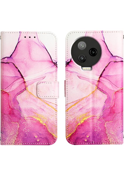 Note 12 Pro 4g Için Mermer Desenli Pu Deri Cüzdan Telefon Kılıfı - Pembe (Yurt Dışından)