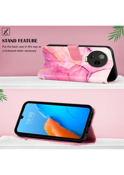 Note 12 Pro 4g Için Mermer Desenli Pu Deri Cüzdan Telefon Kılıfı - Pembe (Yurt Dışından)
