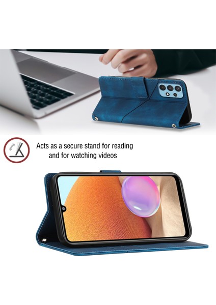 Galaxy A32 4g Için Deri Cüzdan Flip Stand Telefon Kılıfı - Mavi (Yurt Dışından)