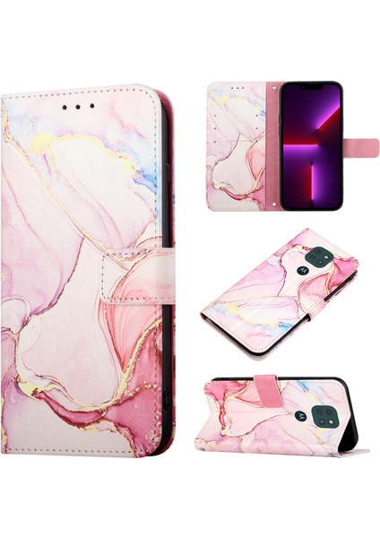 Moto G9 / G9 Play / E7 Plus Için Mermer Desenli Pu Deri Cüzdan Telefon Kılıfı - Rose Gold (Yurt Dışından)