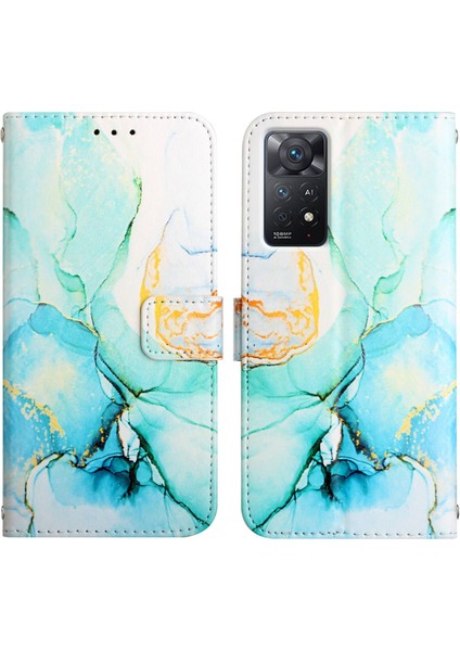 Redmi Note 11 Pro 5g / 4g Için Mermer Desenli Pu Deri Cüzdan Telefon Kılıfı - Yeşil (Yurt Dışından)