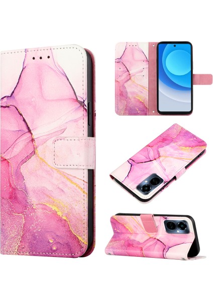 Camon 19 Pro 5g Için Mermer Desenli Pu Deri Cüzdan Telefon Kılıfı - Pembe (Yurt Dışından)
