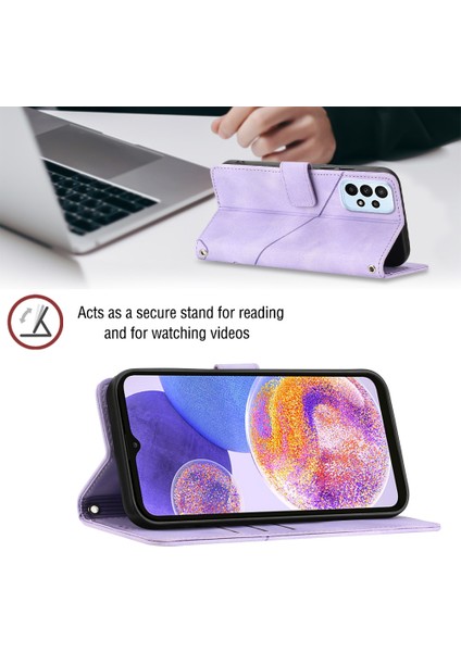 Galaxy A32 5G/M32 5g Için Deri Cüzdan Flip Stand Telefon Kılıfı - Mor (Yurt Dışından)