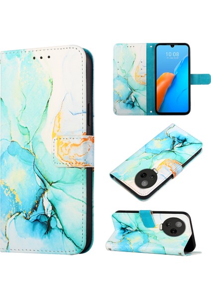 Note 12 Pro 4g Için Mermer Desenli Pu Deri Cüzdan Telefon Kılıfı - Yeşil (Yurt Dışından)