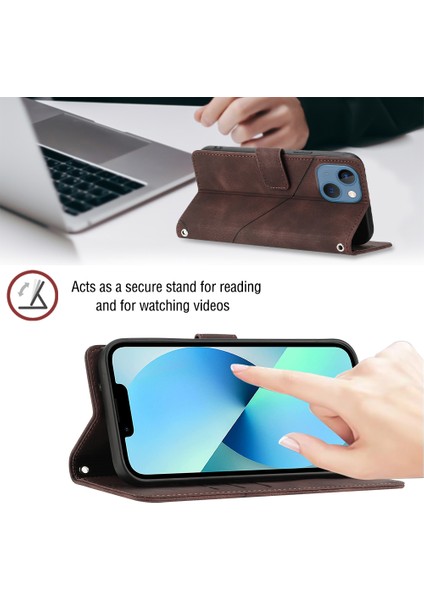iPhone 14 Plus Için Deri Cüzdan Flip Stand Telefon Kılıfı - Kahverengi (Yurt Dışından) indirimleri