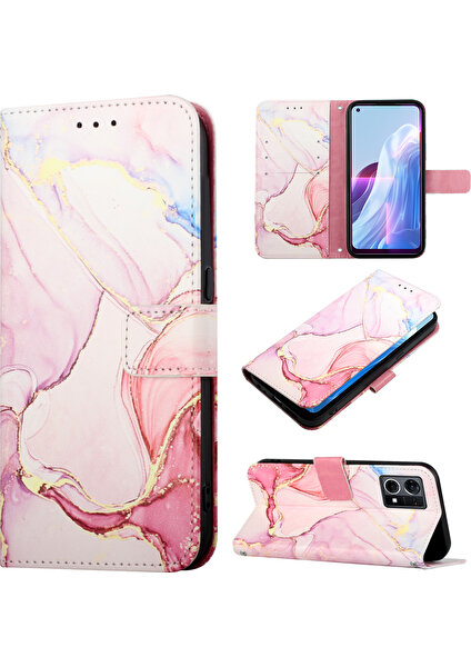 Reno7 4g / F21 Pro Için Mermer Desenli Pu Deri Cüzdan Telefon Kılıfı - Rose Gold (Yurt Dışından)