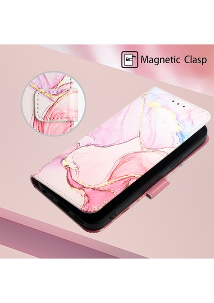 Reno7 4g / F21 Pro Için Mermer Desenli Pu Deri Cüzdan Telefon Kılıfı - Rose Gold (Yurt Dışından)