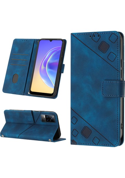 V20 V21E 4g Y73 2021 Için Deri Cüzdan Flip Stand Telefon Kılıfı - Mavi (Yurt Dışından)