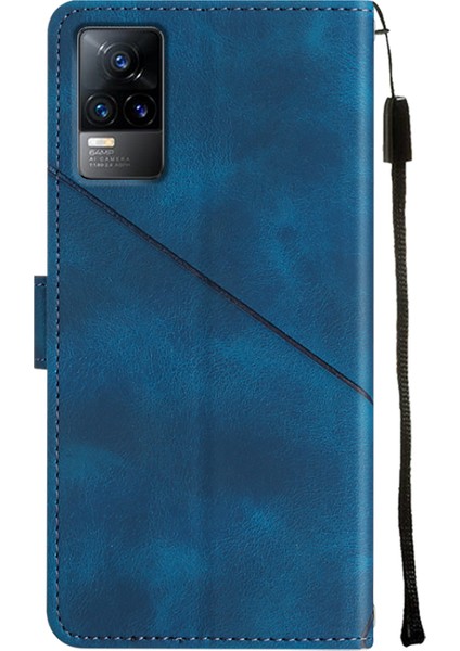 V20 V21E 4g Y73 2021 Için Deri Cüzdan Flip Stand Telefon Kılıfı - Mavi (Yurt Dışından)