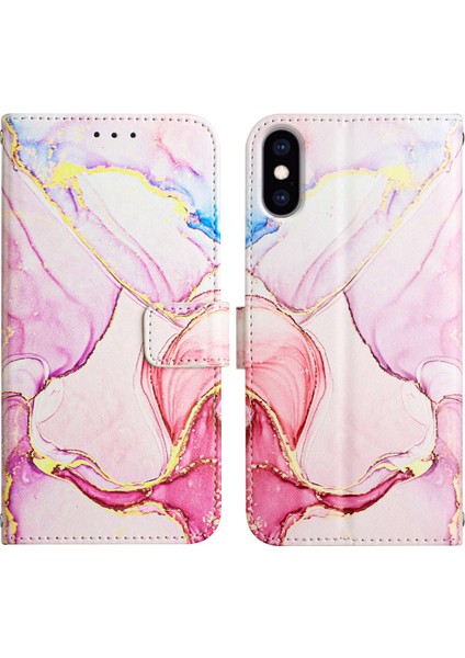 iPhone x / iPhone Xs Için Mermer Desenli Pu Deri Cüzdan Telefon Kılıfı - Rose Gold (Yurt Dışından)