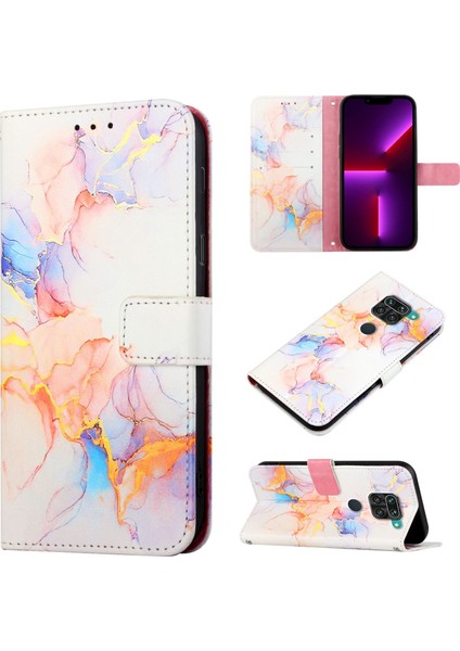Redmi Note 9 Için Mermer Desenli Pu Deri Cüzdan Telefon Kılıfı - Renkli (Yurt Dışından)