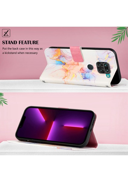 Redmi Note 9 Için Mermer Desenli Pu Deri Cüzdan Telefon Kılıfı - Renkli (Yurt Dışından)