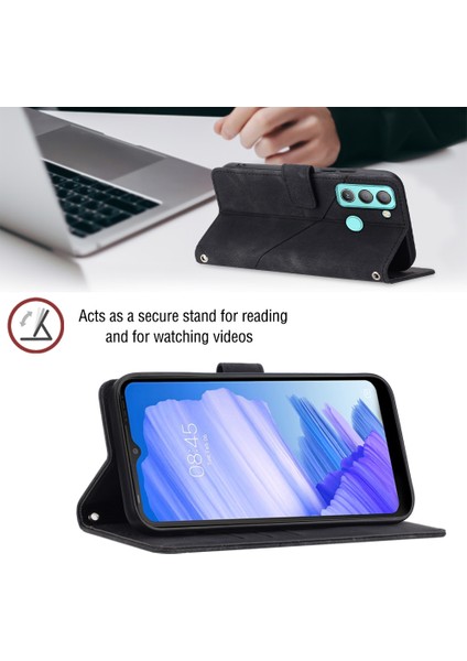Pop 5 Lte Bd4 Için Deri Cüzdan Flip Stand Telefon Kılıfı - Siyah (Yurt Dışından)