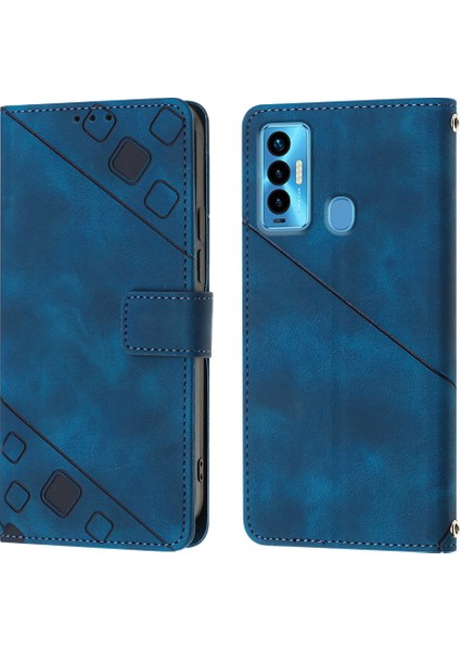 Camon 18I Için Deri Cüzdan Flip Stand Telefon Kılıfı - Mavi (Yurt Dışından)
