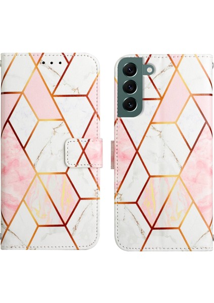 Galaxy S22 Plus Için Mermer Desenli Pu Deri Cüzdan Telefon Kılıfı - Pembe / Beyaz (Yurt Dışından)