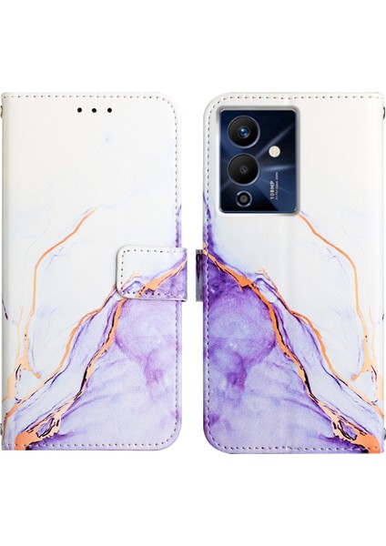 Note 12 Pro 5g Için Mermer Desenli Pu Deri Cüzdan Telefon Kılıfı - Beyaz / Mor (Yurt Dışından)