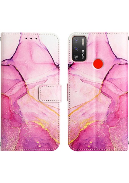 Spark 5 Air / Spark 6 Air Için Mermer Desenli Pu Deri Cüzdan Telefon Kılıfı - Pembe (Yurt Dışından) fırsatları