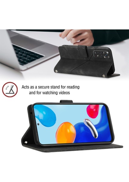 Redmi Note 11S / Note 11 4g Için Deri Cüzdan Flip Stand Telefon Kılıfı - Siyah (Yurt Dışından)