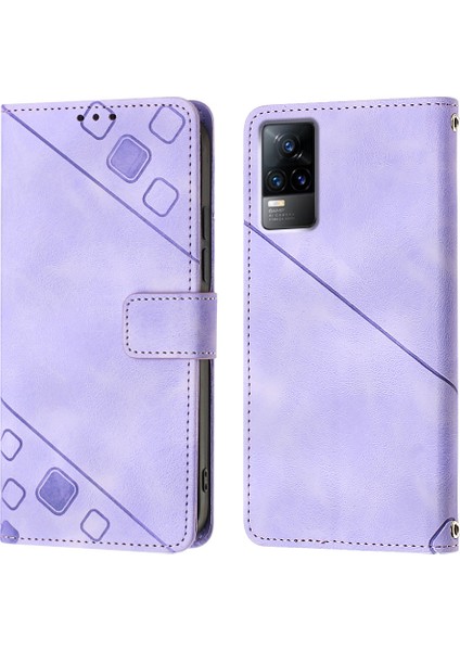 V20 V21E 4g Y73 2021 Için Deri Cüzdan Flip Stand Telefon Kılıfı - Mor (Yurt Dışından)