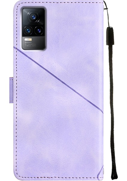 V20 V21E 4g Y73 2021 Için Deri Cüzdan Flip Stand Telefon Kılıfı - Mor (Yurt Dışından)