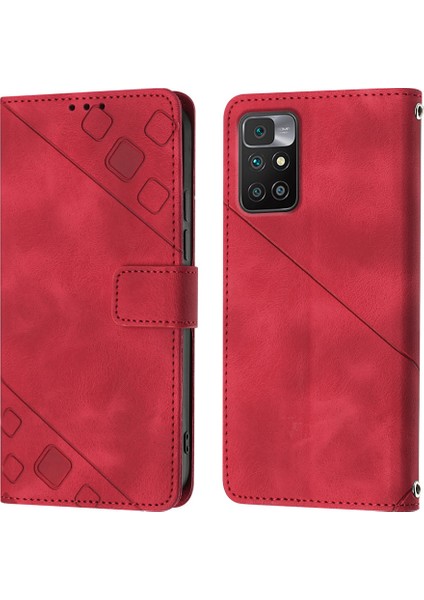 Redmi Note 11E Için Deri Cüzdan Flip Stand Telefon Kılıfı - Kırmızı (Yurt Dışından)