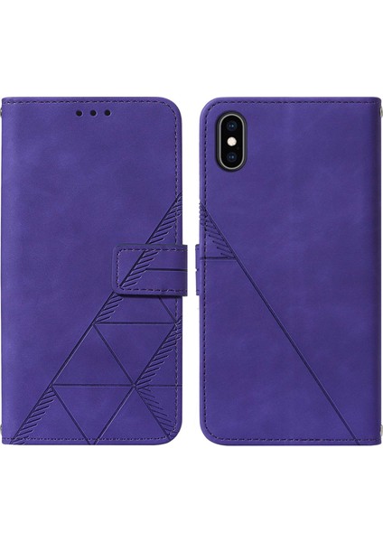 iPhone x / iPhone Xs Için Kabartmalı Pu Deri Stand Cüzdan Telefon Kılıfı - Mor (Yurt Dışından)