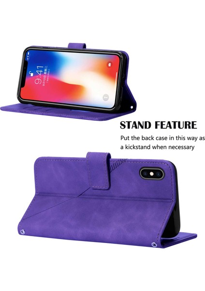 iPhone x / iPhone Xs Için Kabartmalı Pu Deri Stand Cüzdan Telefon Kılıfı - Mor (Yurt Dışından)