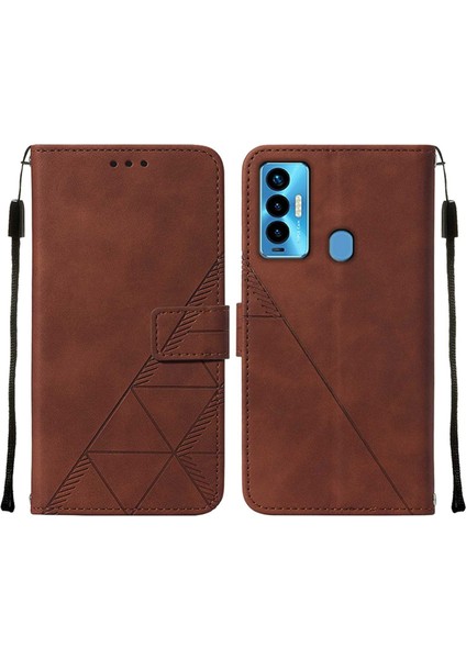 Camon 18I Için Kabartmalı Pu Deri Stand Cüzdan Telefon Kılıfı - Kahverengi (Yurt Dışından)