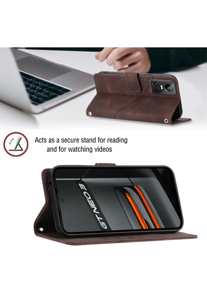 Gt Neo 3 Için Deri Cüzdan Flip Stand Telefon Kılıfı - Kahverengi (Yurt Dışından)