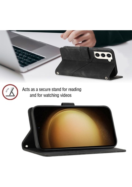 Galaxy S23+ Için Deri Cüzdan Flip Stand Telefon Kılıfı - Siyah (Yurt Dışından)