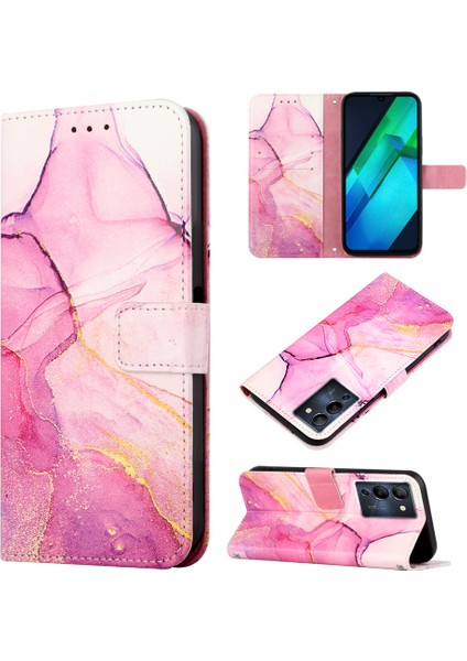 Note 12 G96 Için Mermer Desenli Pu Deri Cüzdan Telefon Kılıfı - Pembe (Yurt Dışından)