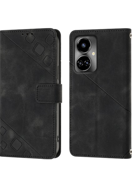 Camon 19 Için Deri Cüzdan Flip Stand Telefon Kılıfı - Siyah (Yurt Dışından)