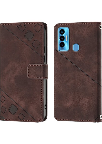 Camon 18I Için Deri Cüzdan Flip Stand Telefon Kılıfı - Kahverengi (Yurt Dışından)