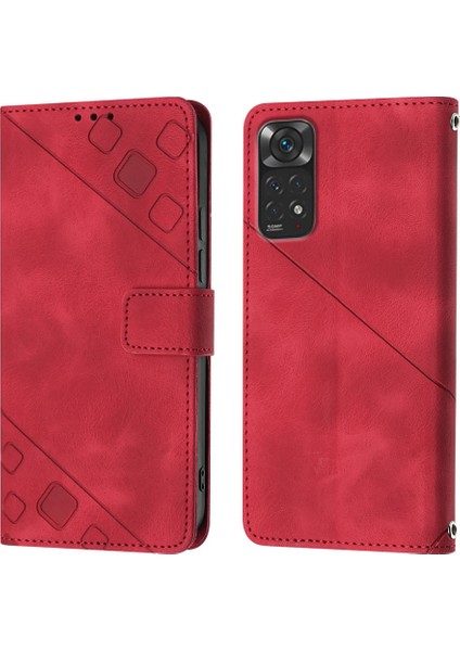 Redmi Note 11S / Note 11 4g Için Deri Cüzdan Flip Stand Telefon Kılıfı - Kırmızı (Yurt Dışından)