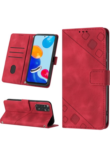 Redmi Note 11S / Note 11 4g Için Deri Cüzdan Flip Stand Telefon Kılıfı - Kırmızı (Yurt Dışından)