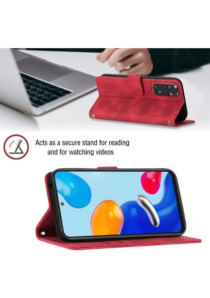Redmi Note 11S / Note 11 4g Için Deri Cüzdan Flip Stand Telefon Kılıfı - Kırmızı (Yurt Dışından)