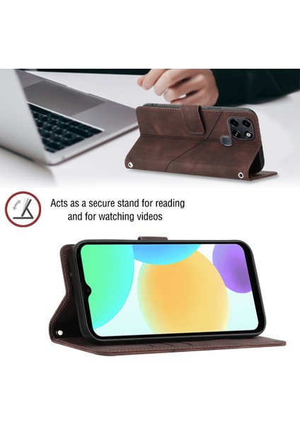 Smart 6 Için Deri Cüzdan Flip Stand Telefon Kılıfı - Kahverengi (Yurt Dışından)