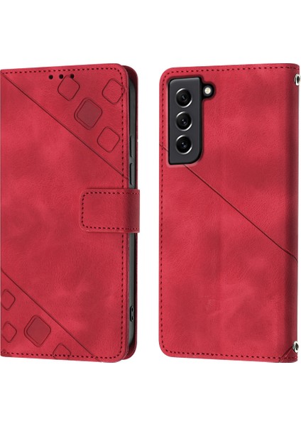 Galaxy S21 Fe Için Deri Cüzdan Flip Stand Telefon Kılıfı - Kırmızı (Yurt Dışından)