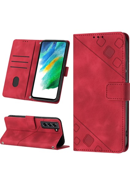 Galaxy S21 Fe Için Deri Cüzdan Flip Stand Telefon Kılıfı - Kırmızı (Yurt Dışından)